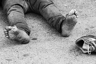 Homeless Man's Feet: Homeless : New York : : New York :  Photos : Richard Moore : Photographer